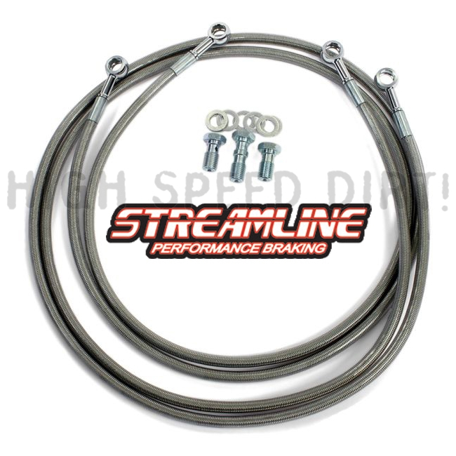 Streamline Steel Braided Rear Brake Line - Stock Length, Red, For Yamaha Warrior 350 YFM350X