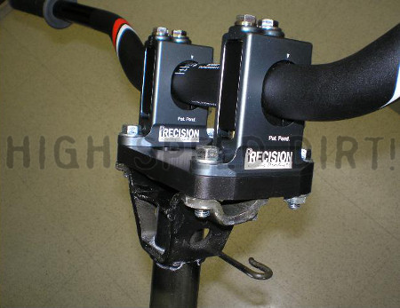 Precision Racing Products Shock & Vibe Handlebar clamps on a stock OEM Yamaha YFZ450 Raptor 700 steering stem